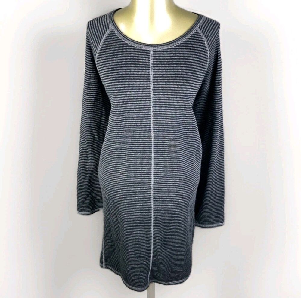 J Jill Sweater Knit Dress Womens L Black Gray Stripe Long Sleeve Casual - Picture 3 of 10